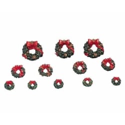 Lemax 34957 Lot de 12 couronnes de village de Noël avec nœud rouge