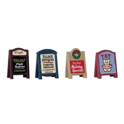 Lemax - Signes de village, Set de 4, Brown, Plastique, Montage mural, Matte, Vintage, Vacances, Propriété, Ressort