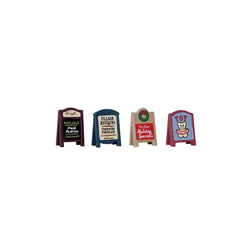 Lemax - Signes de village, Set de 4, Brown, Plastique, Montage mural, Matte, Vintage, Vacances, Propriété, Ressort